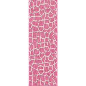 Outdoor Giraffe Pink 2 ft. x 6 ft. Runner Rug