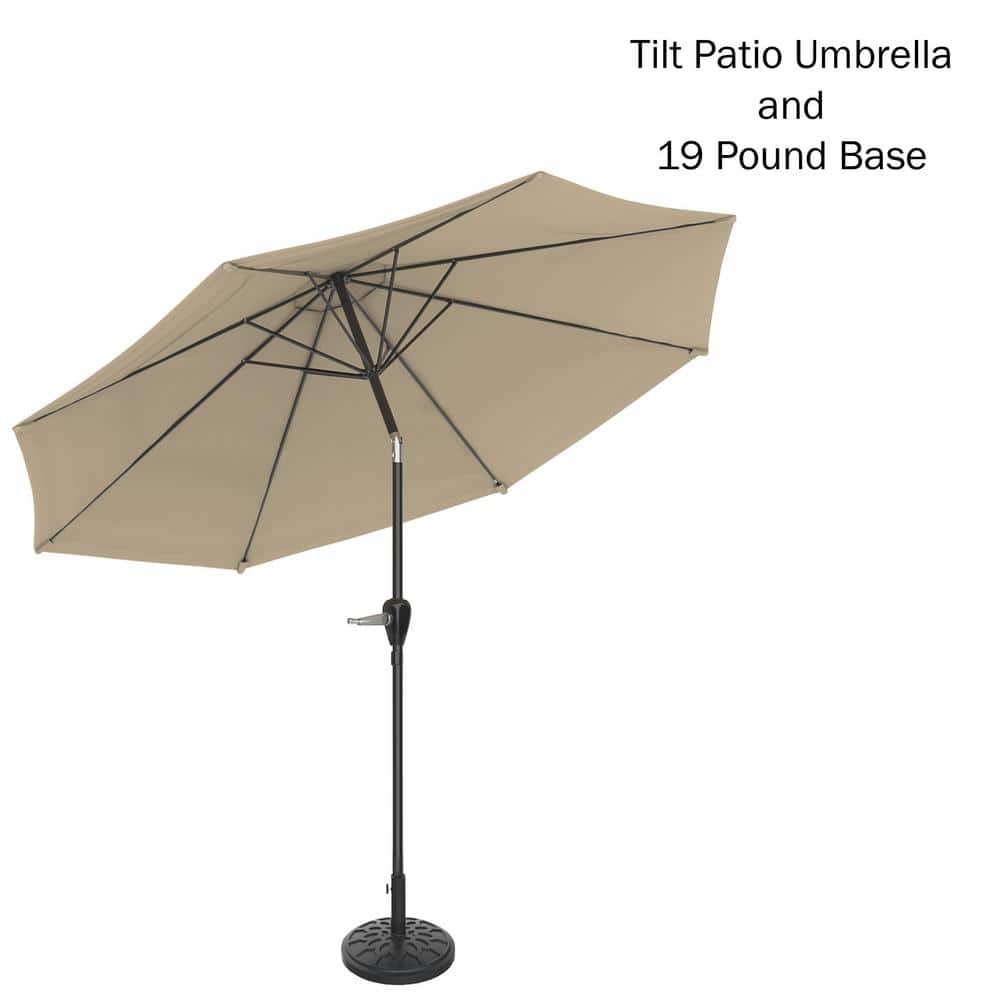 10 Ft Sand Patio Umbrella with Auto Tilt and Base