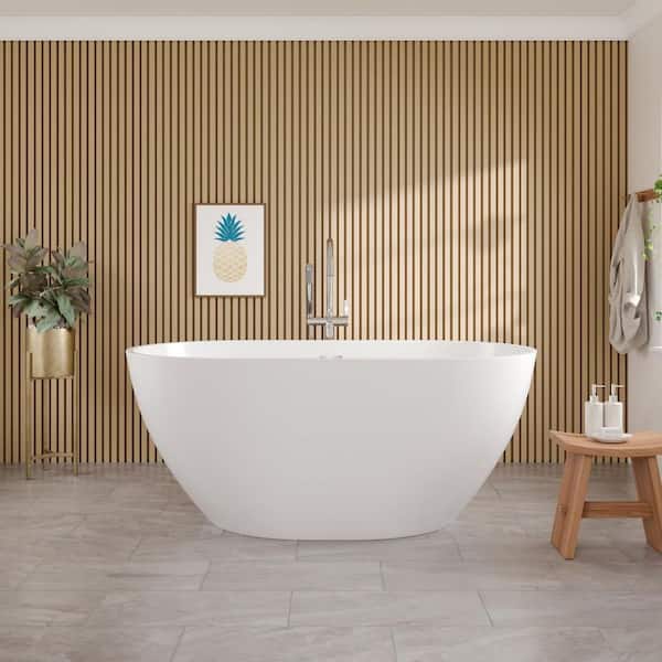 Opal 55 in. x 31 in. Acrylic Soaking Freestanding Bathtub with Center Drain in White