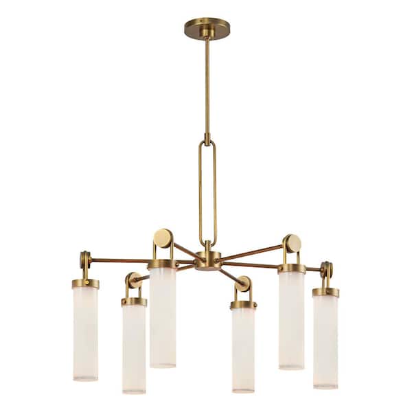 Wynwood 32 in. 6 Light 60-Watt Vintage Brass/Glossy Opal Chandelier