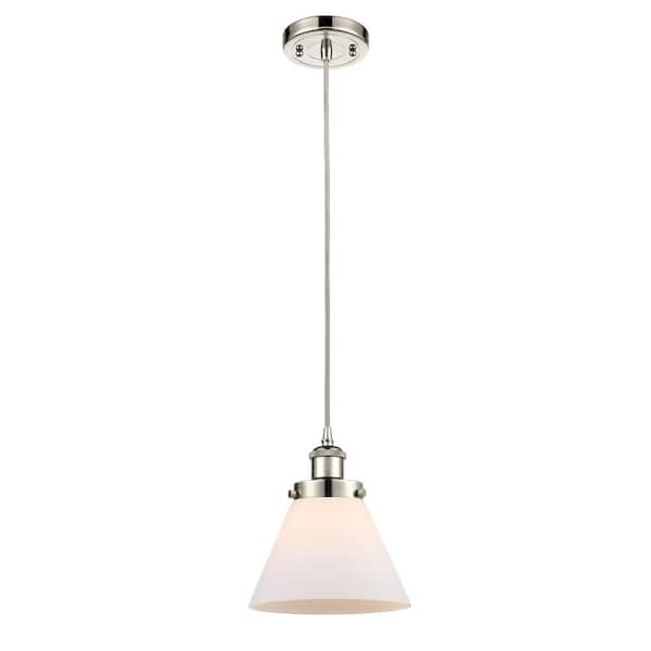 Innovations Cone 60-Watt 1 Light Polished Nickel Shaded Mini Pendant Light with Frosted glass Frosted Glass Shade