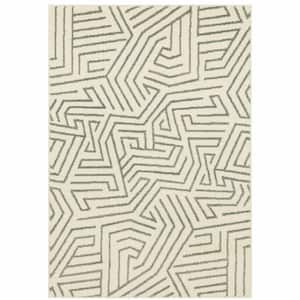 Beige Grey and Light Blue  4 ft. x 6 ft. Geometric Power Loom Stain Resistant Area Rug