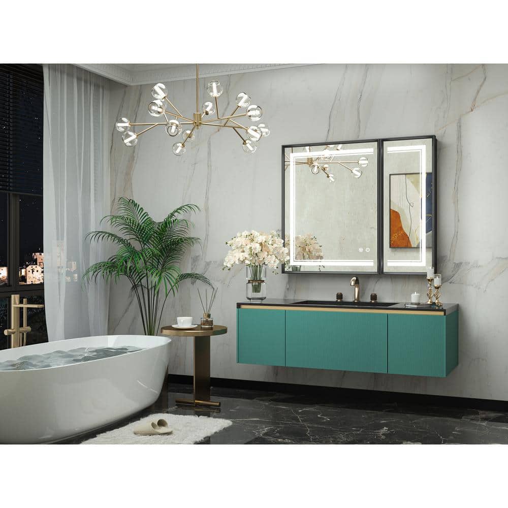 Black Aluminum Dual Swing LED Medicine Cabinet with Mirror