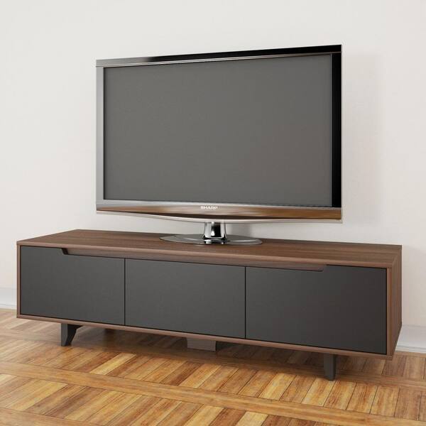 Nexera Alibi 60 in. Walnut and Charcoal Particle Board TV Stand with 1 Drawer Fits TVs Up to 66 in. with Storage Doors