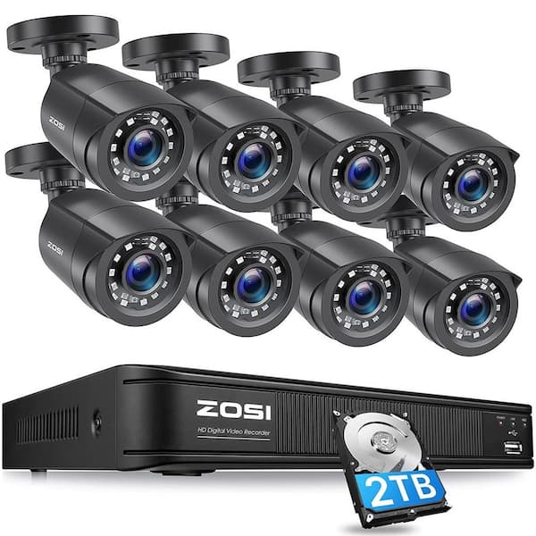 ZOSI 8-Channel 5MP-Lite 2TB DVR Surveillance System with 8 1080p Wired Bullet Cameras, 80 ft. Night Vision