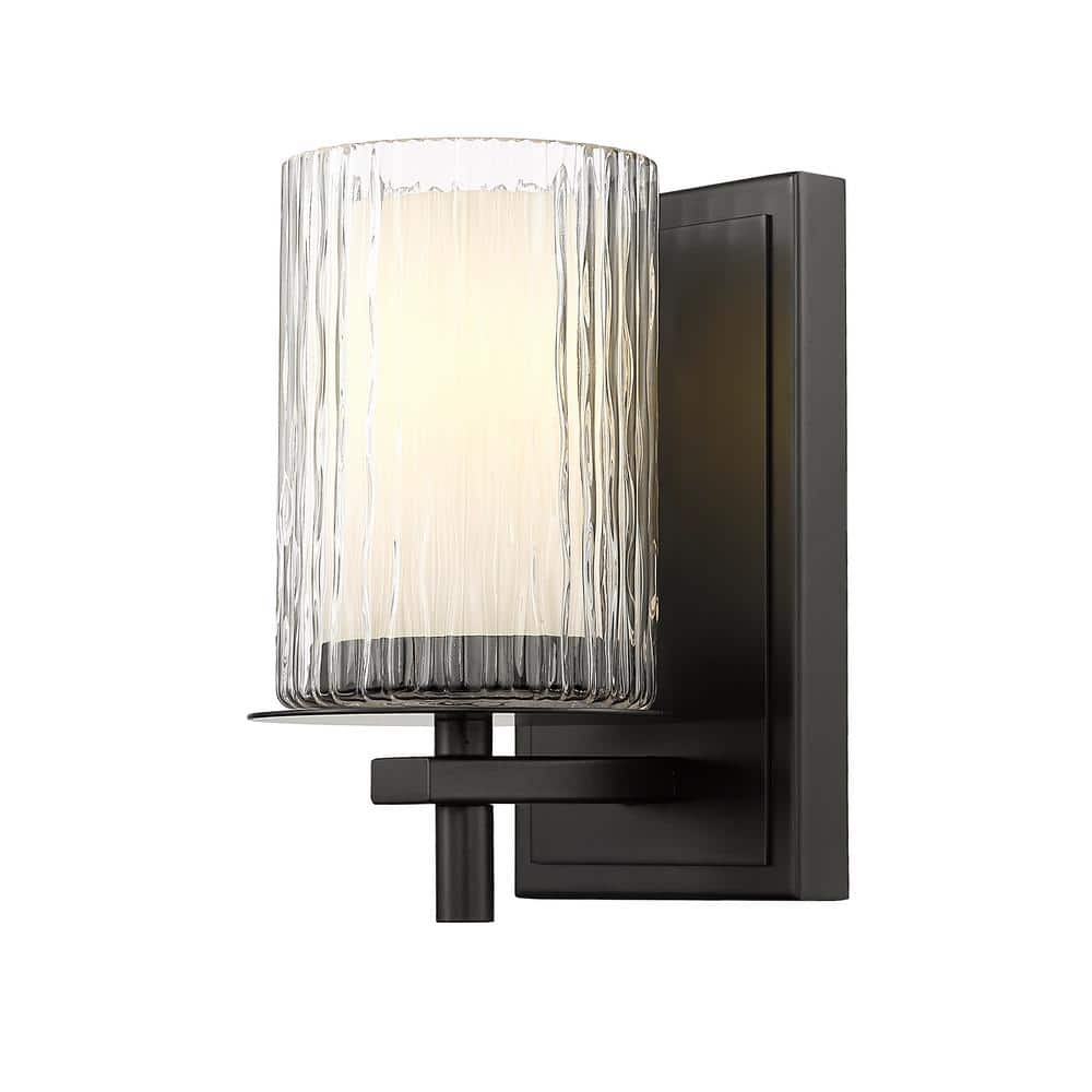Grayson 4.75 in. 1-Light Matte Black Wall Sconce with Clear - Etched Opal G