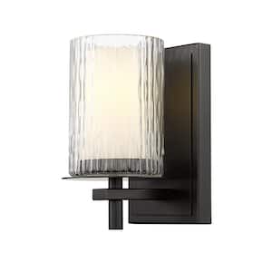 Grayson 4.75 in. 1-Light Matte Black Wall Sconce with Clear - Etched Opal Glass Shade and No Bulb Included