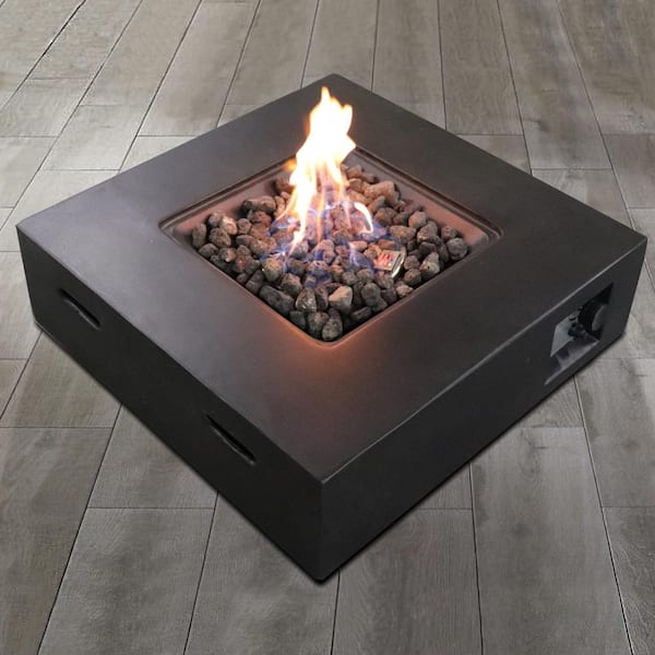 30 in. 40,000 BTU Square Concrete Gas Outdoor Patio Fire Pit Table in Charcoal Black