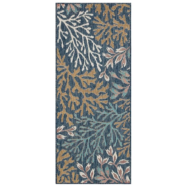 Mohawk Home Lagoon Blue 2 ft. 6 in. x 6 ft. Floral Indoor/Outdoor Area Rug