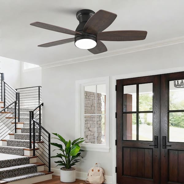32 in. Black 5 Plywood Blades Flush Mount Ceiling Fan with LED Light and Remote Included
