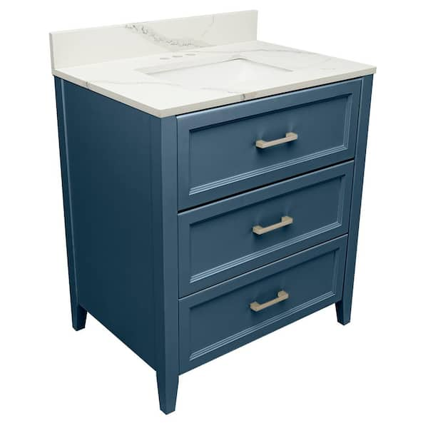 Amluxx Capri 31 in. W x 22 in. D x 36 in. H Bath Vanity in Navy Blue with  Quartz Stone Vanity Top in White Calacatta CP30NB-QT31WCB - The Home Depot