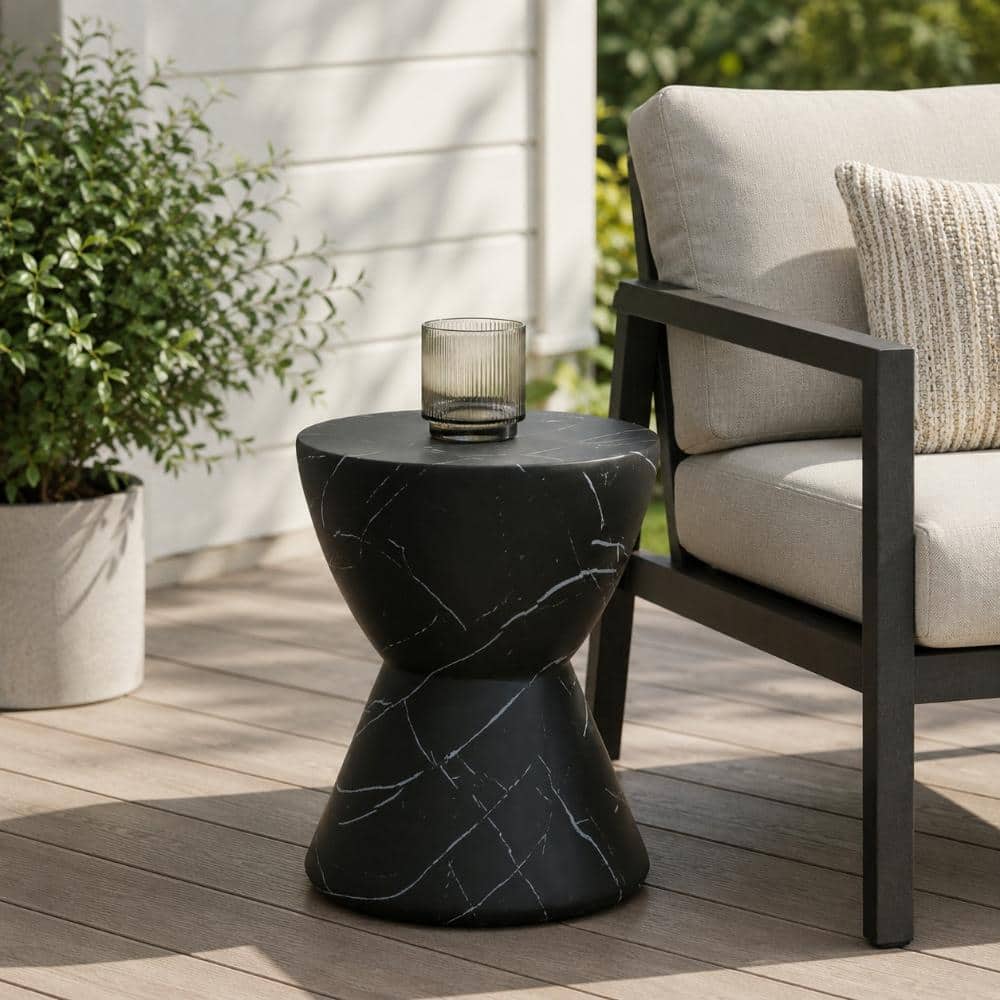 15 in. Black Marble-Look Lightweight Concrete Outdoor Hourglass Side Table, No Assembly Required price history on PriceWatchPro