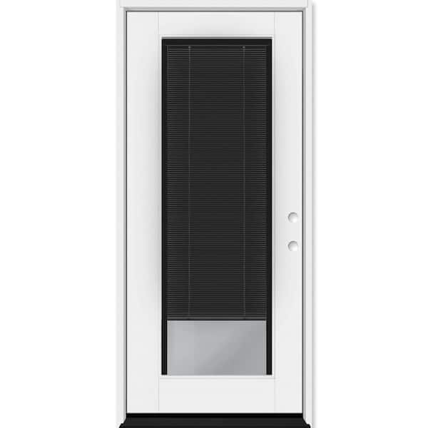 Legacy 34 in. x 77 in. Full Lite Clear Glass Noir Miniblind RHIS White Finish Fiberglass Prehung Door w/6-9/16 in. Jamb