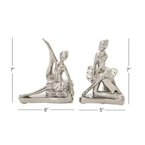 Silver Porcelain Dancer Sculpture (Set of 2)