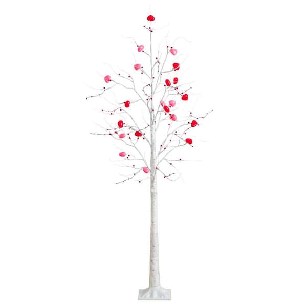 6 ft. Pre-Lit Artificial Valentine's Day Twig Tree with 96 Heart Shaped LED Lights and Red Berries