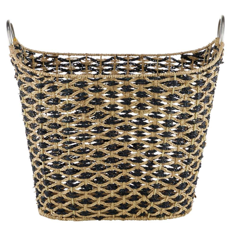 Round Seagrass 20.65" Storage Basket with Steel Handles