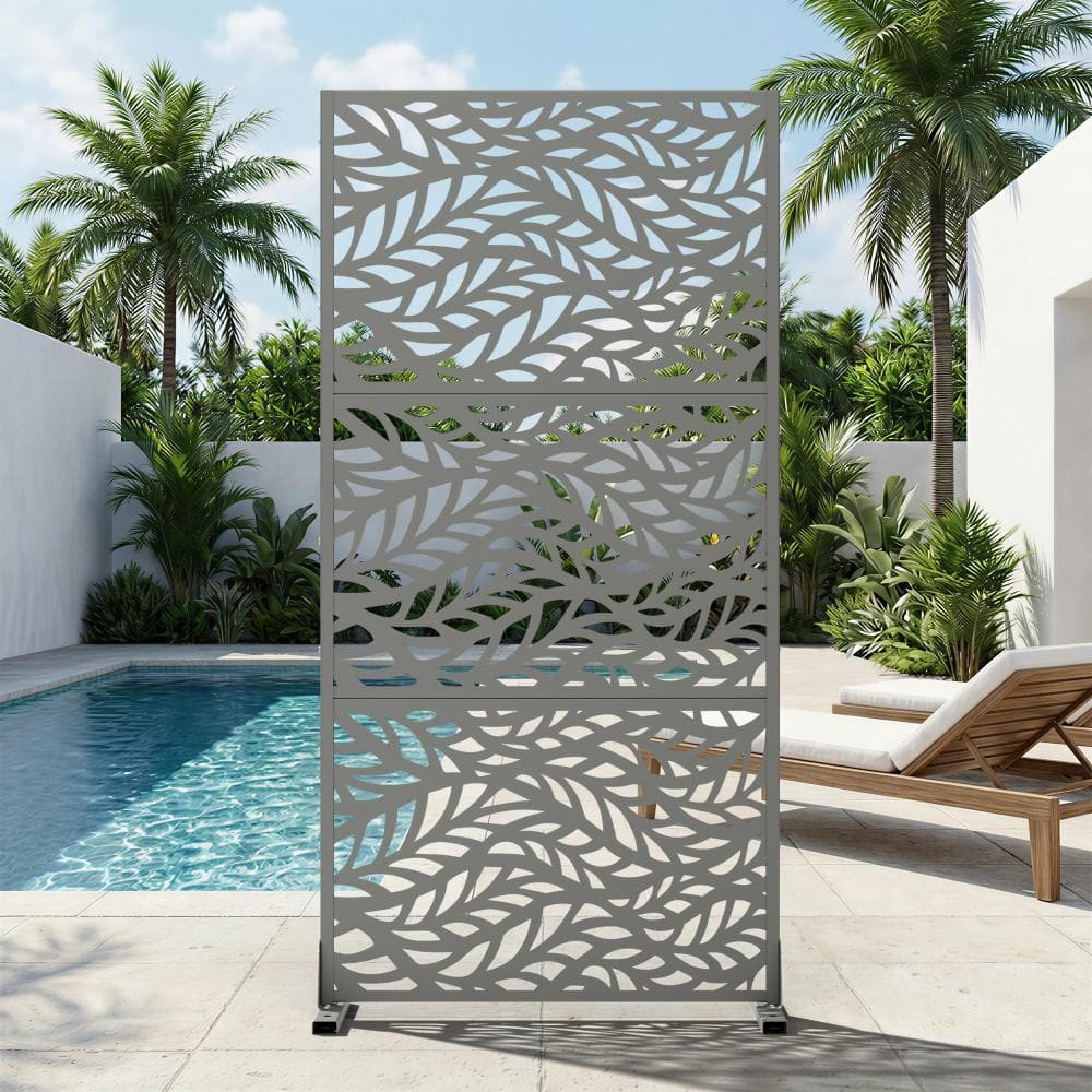 35 in. W x 72 in. H Light Gray Galvanized Steel Freestanding Wavy Leaf Cut Garden Privacy Screen (1-Pack) price history on PriceWatchPro