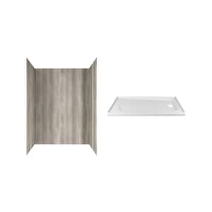 Passage 60 in. x 72 in. 2-Piece Glue-Up Alcove Shower Wall and Base Kit with Right Hand Drain in Gray Timber