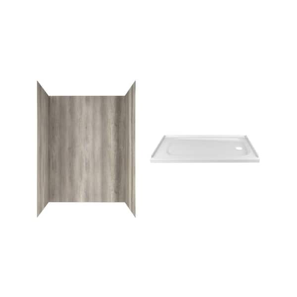 American Standard Passage 60 in. x 72 in. 2-Piece Glue-Up Alcove Shower Wall and Base Kit with Right Hand Drain in Gray Timber