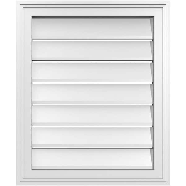 Ekena Millwork 20" x 24" Vertical Surface Mount PVC Gable Vent: Functional with Brickmould Frame