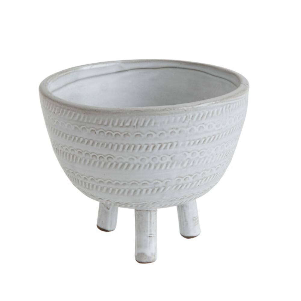 3R studios Decorative Embossed Terracotta Footed Bowl in White DA8432