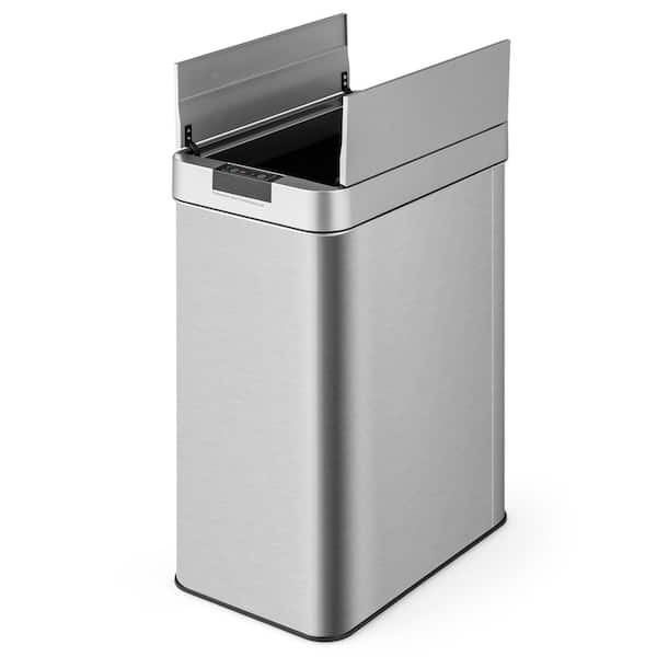 Silver Slim kitchen garbage Trash Can, 13.2 Gal. with Wing Lids, Soft-Closing & Stay Open Lid