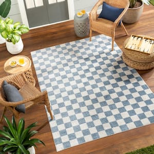 Lillian Blue Doormat 2 ft. x 3 ft. Checkered Machine-Washable Indoor Area Rug