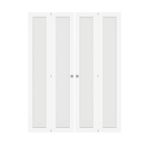 TENONER 60 in. x 80 in. (Double Doors) White Frosted Glass MDF Single Glass Panel BiFold Doors