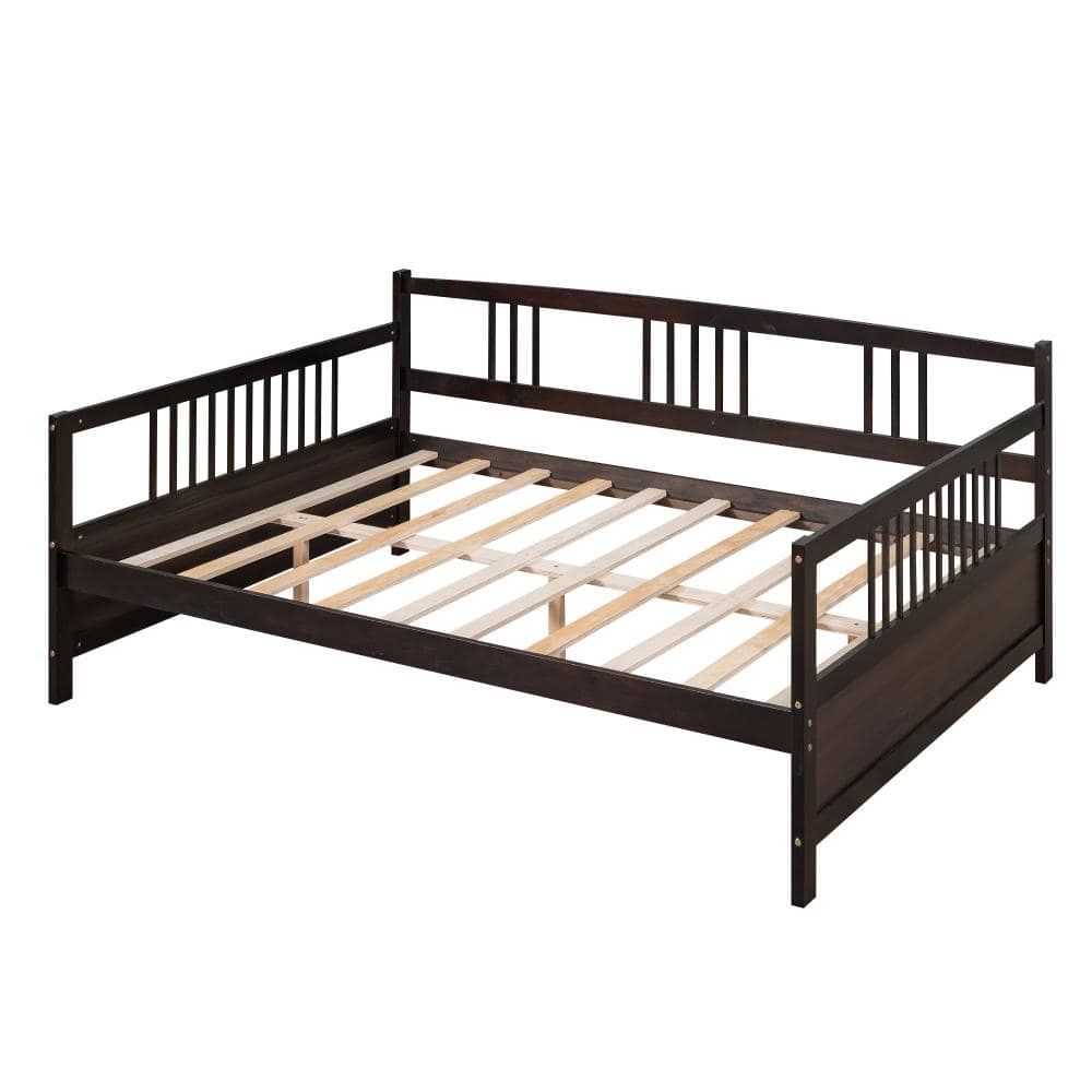 Full Size Daybed with Support Legs Espresso Solid Wood Assembled durable construction easy to install