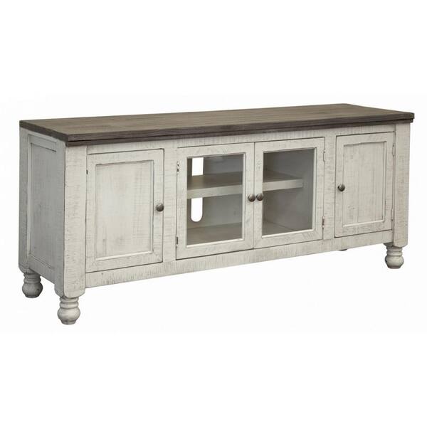 Benjara 68 in. Ivory and Gray Wood TV Stand Fits TVs up to 75 in. with Wooden Frame