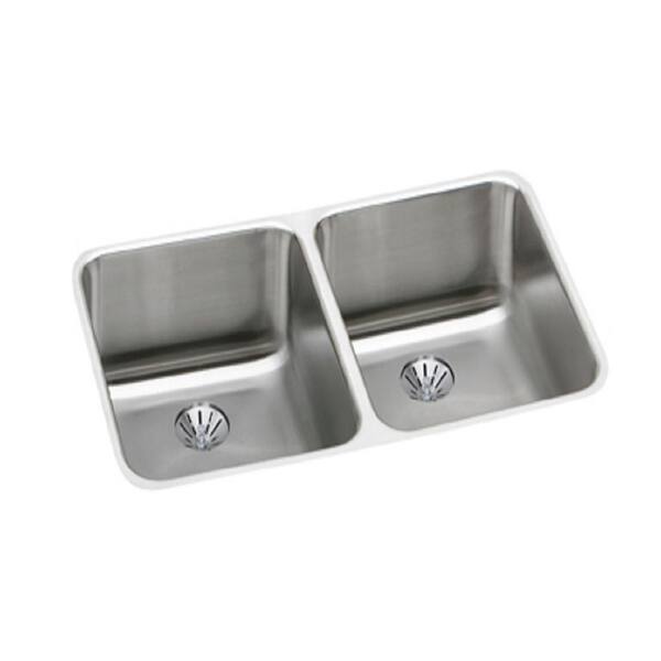 Elkay Lustertone Perfect Drain Undermount Stainless Steel 31 in. Double Bowl Kitchen Sink with 10 in. Bowl