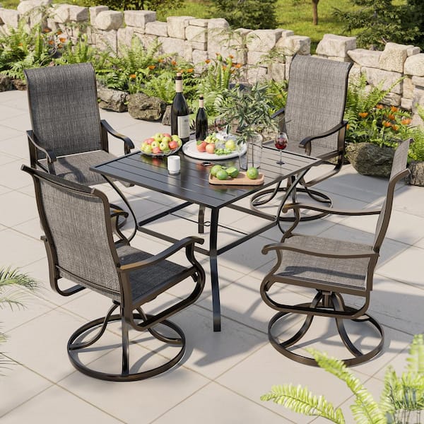 Unbranded 5-Piece Metal Patio Outdoor Dining Set with Square Table, Swivel Chairs in Light Gray