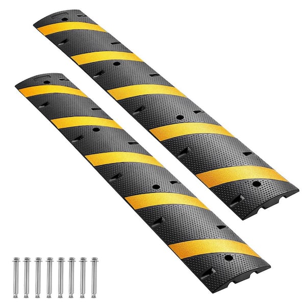 6 ft. Rubber Speed Bump, 2-Pack, 2-Channel Traffic Hump, 22,000 lbs. /Axle 72 in. Cable Ramp for Asphalt/Concrete/Gravel
