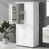 J&E Home White Wood Bathroom Floor Storage Cabinet with 4-Doors and Adjustable Shelves GD-WF296671AAM