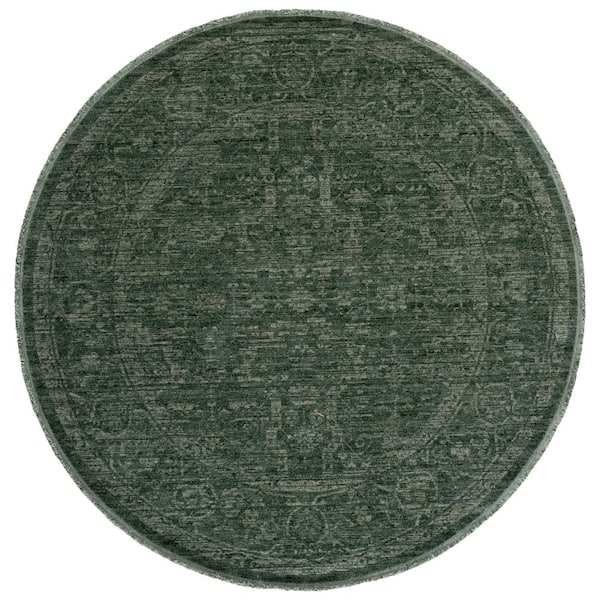 Vintage Overdye 7 ft. x 7 ft. Round Green Vintage Distressed Traditional Area Rug
