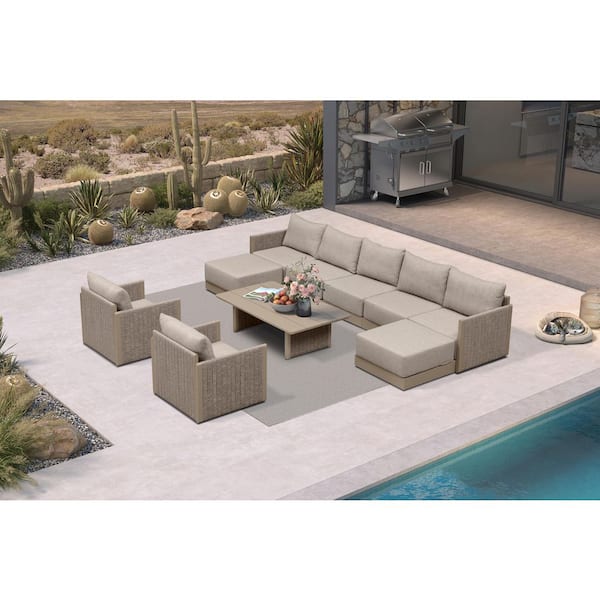 10 Pieces Patio Seating with Ottoman Sofas Aluminum Furniture Outdoor Couch Sectional Set with Cushions Beige