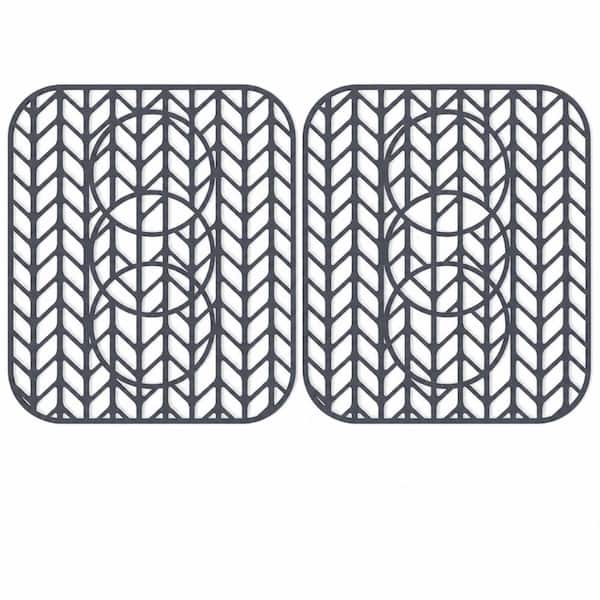 13.58 in. x 11.6 in. Silicone Sink Protector Mat Gray 2-Pack Cuttable for Farmhouse Sink Bottom