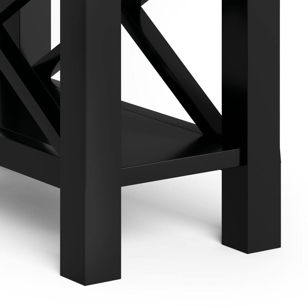 Black Pine Wood Narrow Side Table with Storage