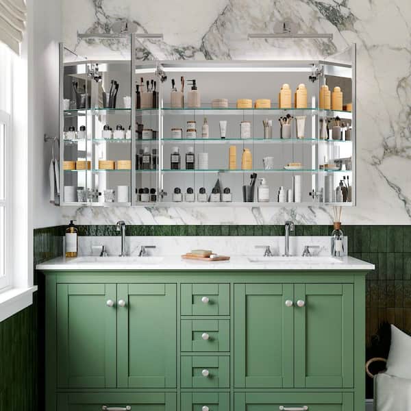 WYonder 48 in. W x 30 in. H Rectangular Aluminum Recessed/Surface Mount Medicine Cabinet with Mirror