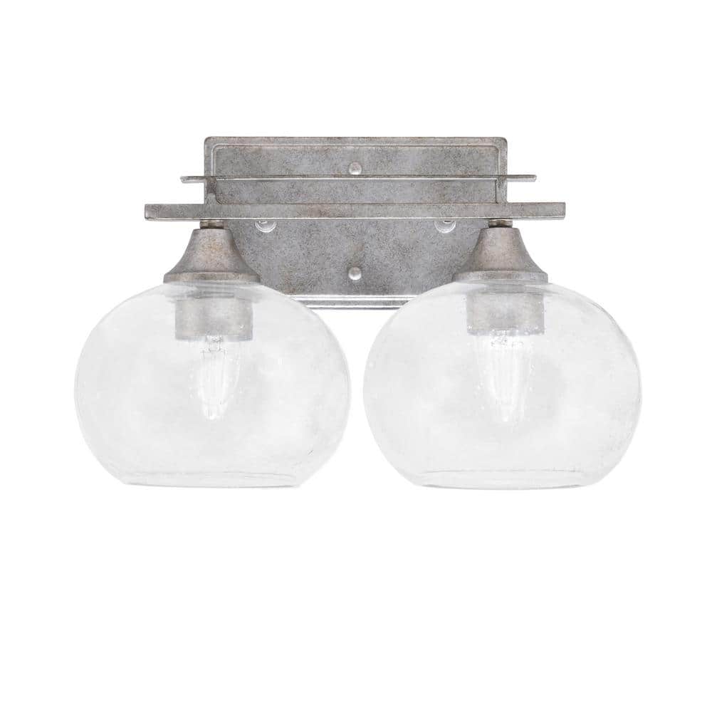 Ontario 14.25 in. 2-Light Vanity Light Aged Silver Clear Bubble Glass Shade