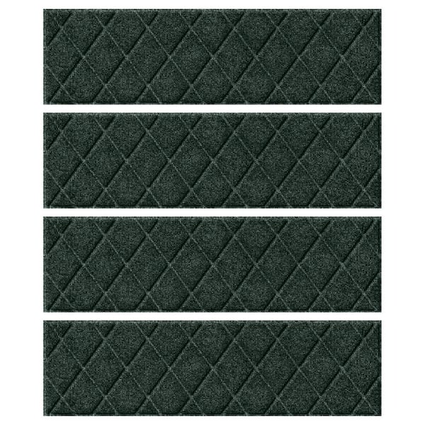 Bungalow Flooring Waterhog Argyle Evergreen 8.5 in. x 30 in. PET Polyester Indoor Outdoor Stair Tread Cover (Set of 4)