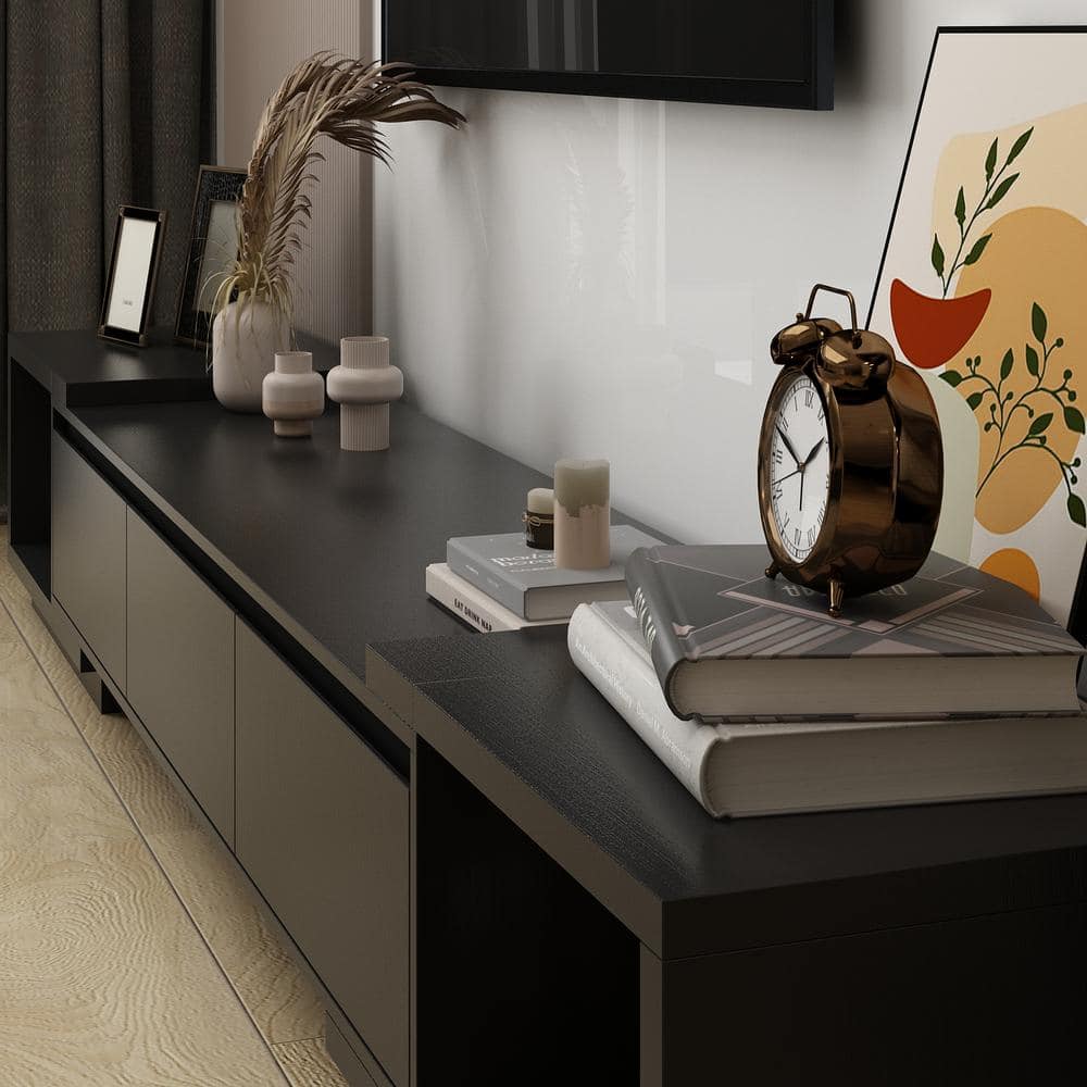 Black Extendable MDF TV Console with Drawers