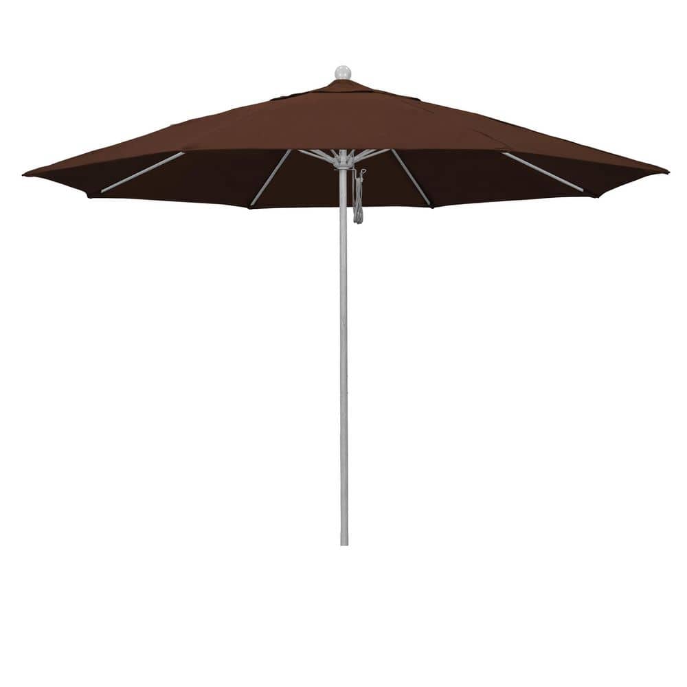 11 ft. Grey Woodgrain Aluminum Market Patio Umbrella with Fiberglass Ribs Pulley Lift in Bay Brown Sunbrella price history on PriceWatchPro