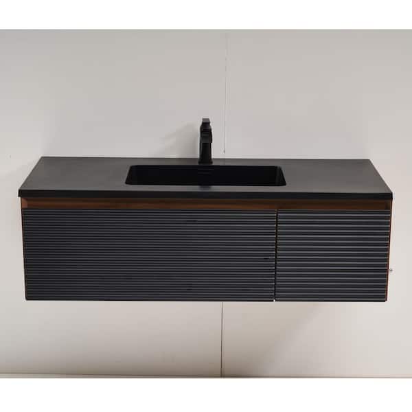 50 in. Wall-Mounted Single Black Bathroom Vanity With Resin Top