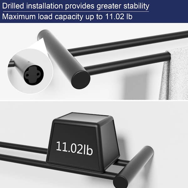 2-Piece Set 23.62-inch Modern Wall Mounted Bathroom Towel Bar Stainless Steel Bath Accessory Double Towel Bar in Black