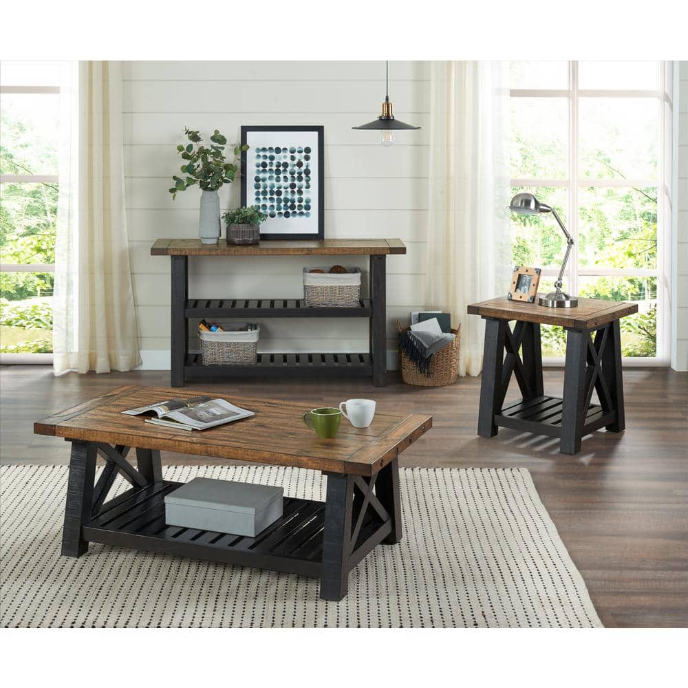 Bolton Industrial Rustic 55" Black Stain and Natural Sofa Table with Storage