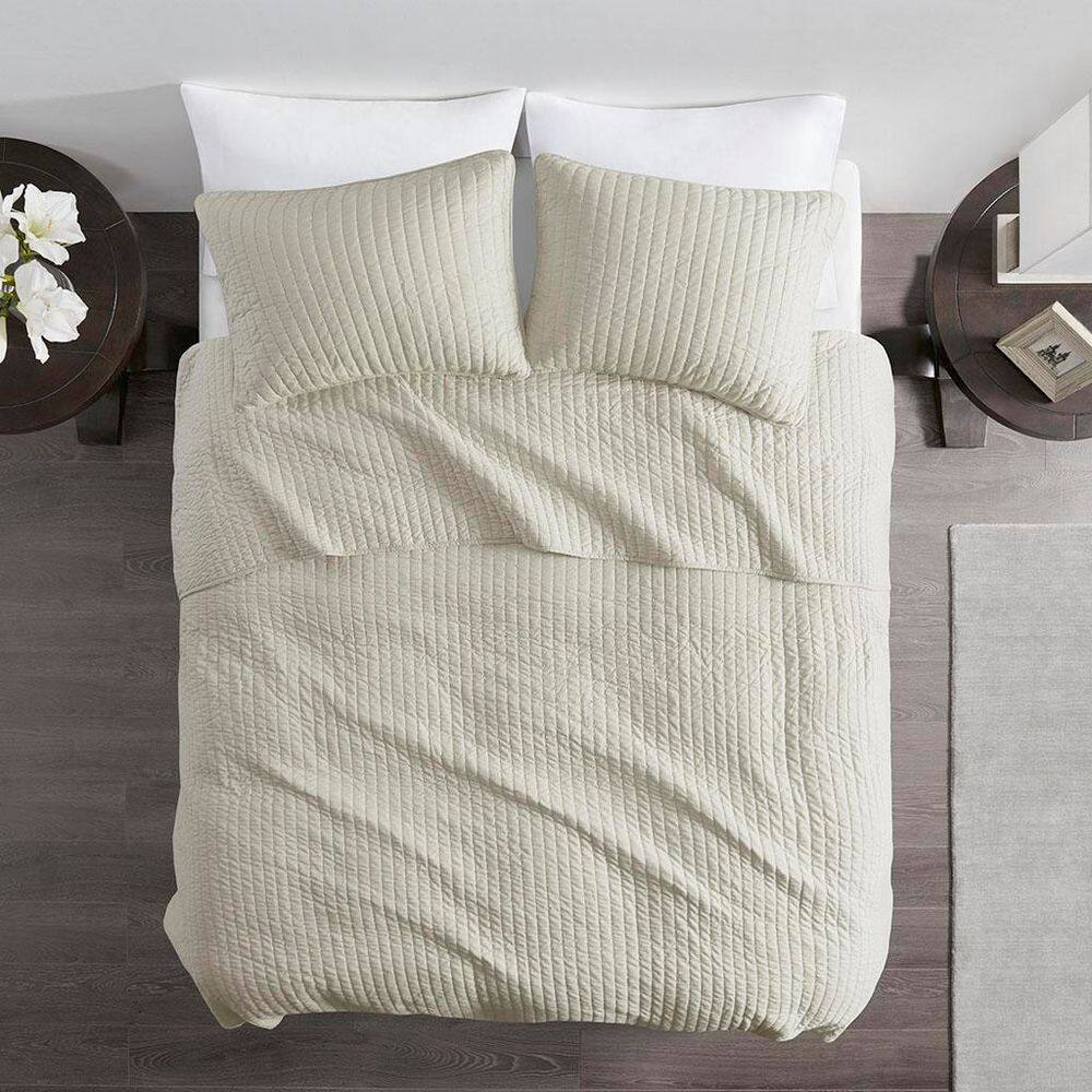Beige Twin Reversible Microfiber Quilt Set