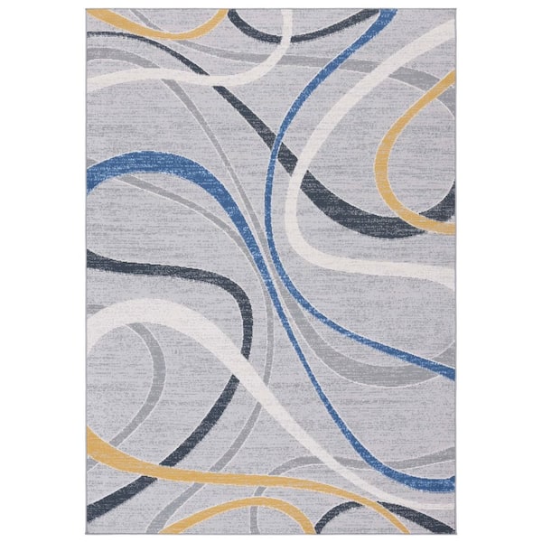 Odyssey 9 ft. x 12 ft. Gray/Blue Gold Abstract Swirls Area Rug