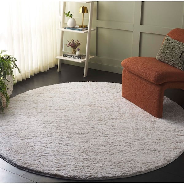 Rumi Shag 7 ft. x 7 ft. Ivory/Light Beige Distressed Solid Round Area Rug