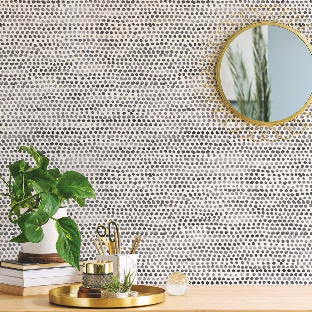 Dazzle Dot 24" Black Self-Adhesive Repositionable Wallpaper Roll